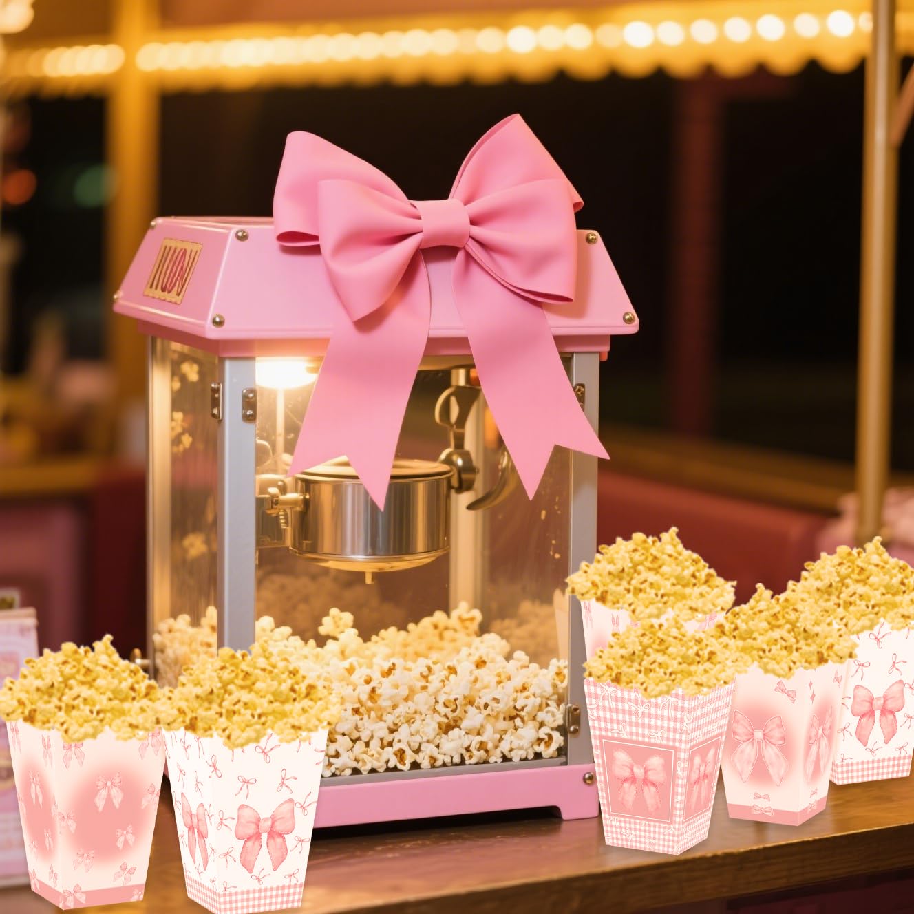 24 Pcs Pink Bow Popcorn Boxes Bow Party Favor Bags Popcorn Bags Coquette Bow Goodie Bags Bow Candy Bags for Girls Birthday Baby Shower Bachelorette Graduation Party Supplies