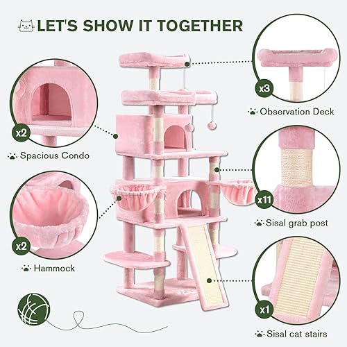 Miniatura 7 de MUTICOR Torre de árbol grande de varios niveles para gatos de 68 pulgadas con condominioacogedoras perchas de felpa para gatos, postes rascadores de