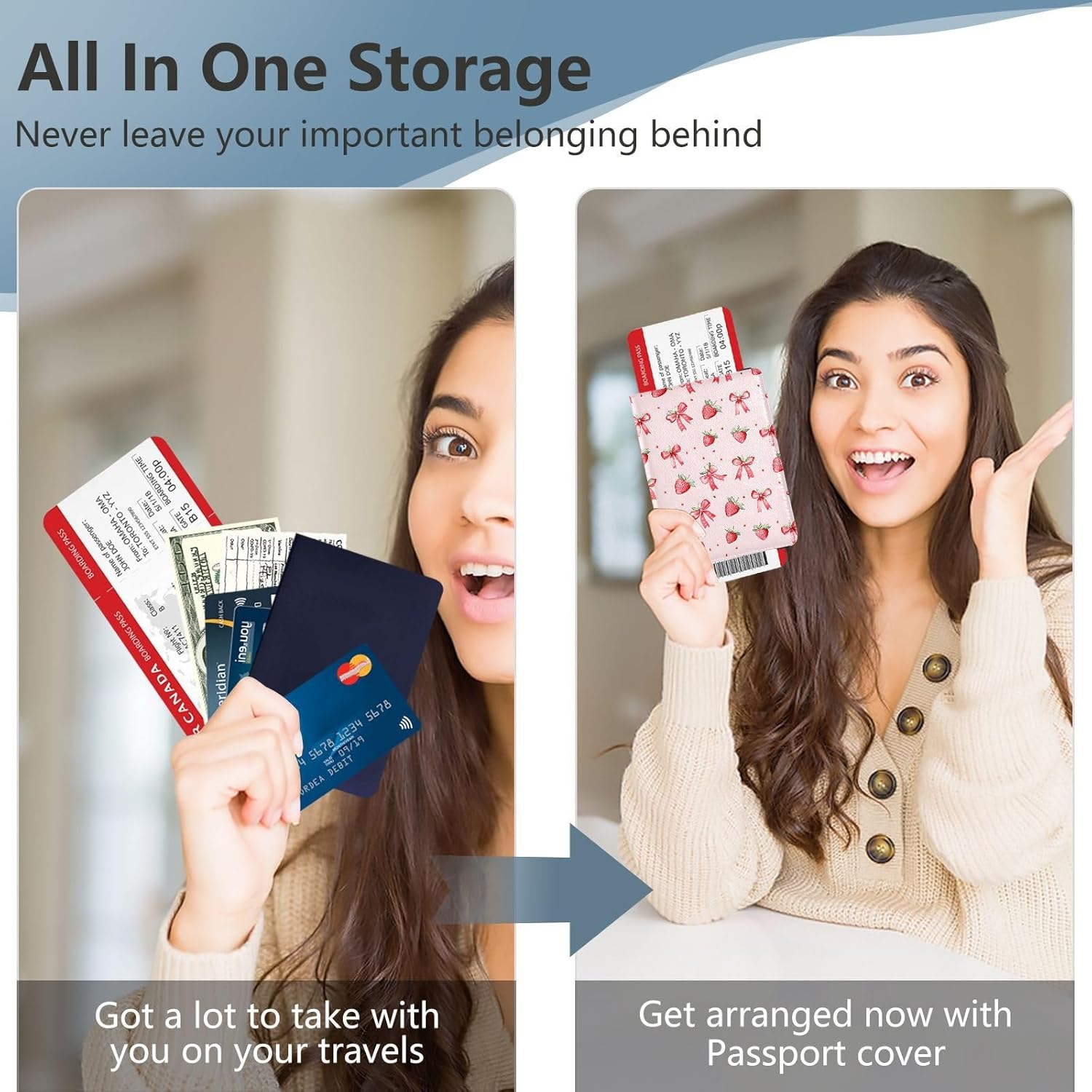 Passport Holder, Pink Strawberries Bows Pattern Passport Cover Travel Wallet with Credit Card Slots Rfid Wallet Waterproof Documents Organizer Women Men - Image 7