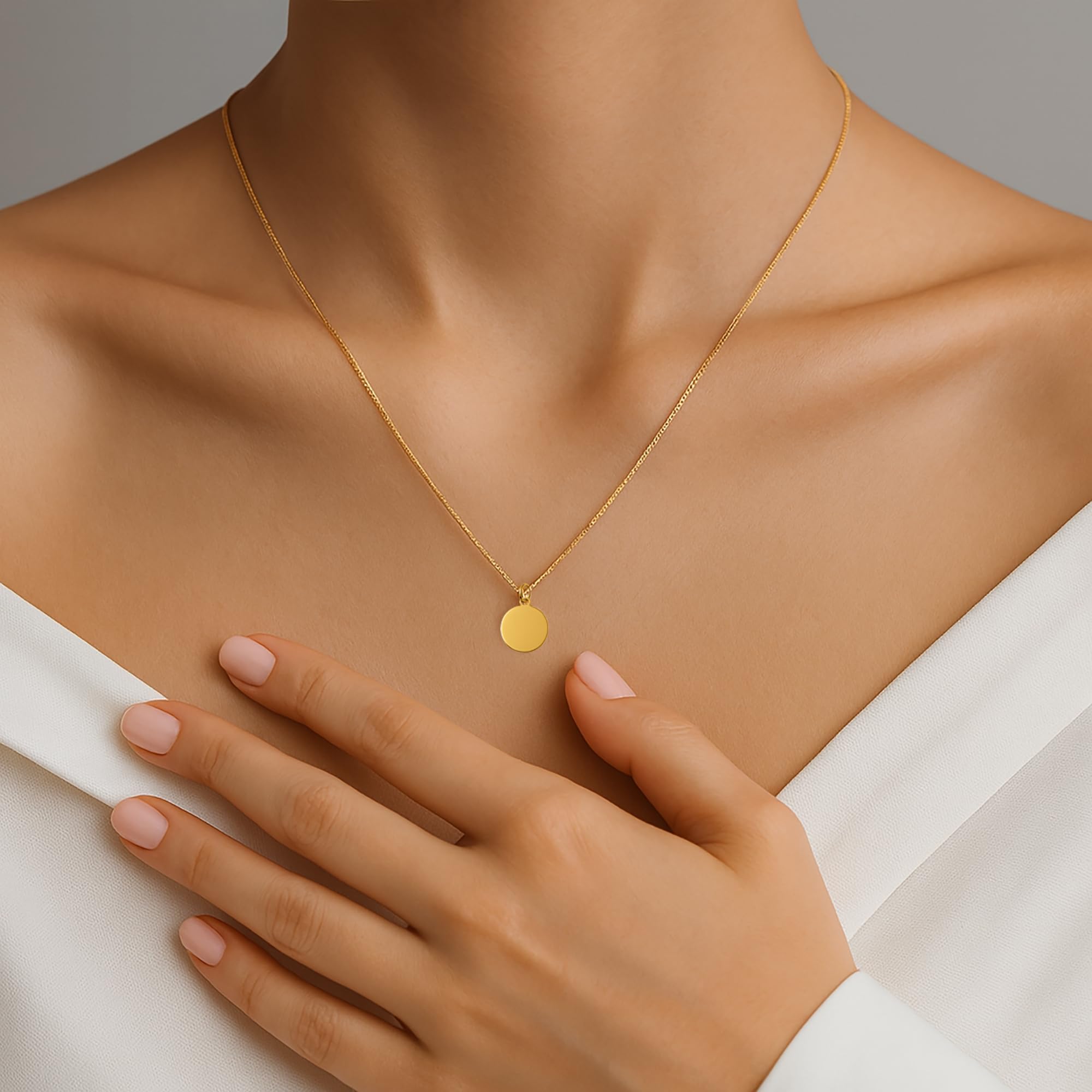 585 Gold Anhänger Rund Gravurplatte Medaillen 14K Echt Gelbgold Kettenanhänger fur Damen und Mädchen