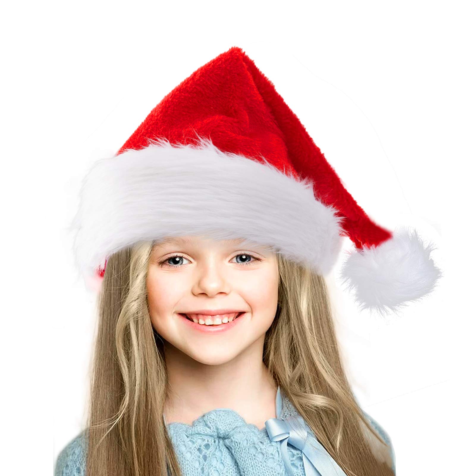 1Pcs Kids Soft Santa Hat, Unisex Luxury Thicken Velvet Christmas Hat for Children/teenager, Comfortable with Breathable Mesh Lining Xmas Decorate Holiday New Year Party Festival Decorations
