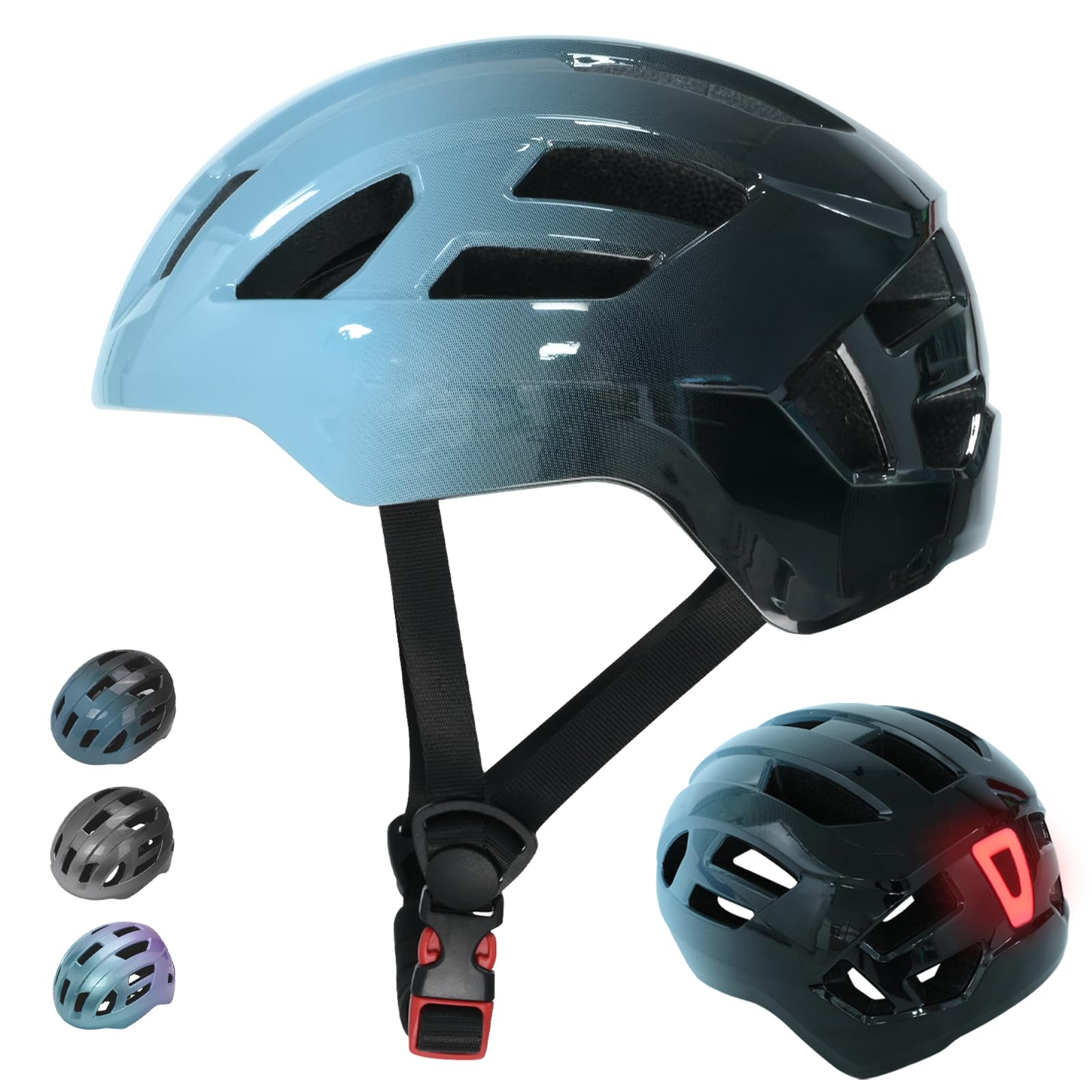 LIRENGUI Casco da bicicletta regolabile per bambini bambina con luce posteriore ricaricabile di sicurezza, casco da bici leggero con gradiente di colore per diversi sport