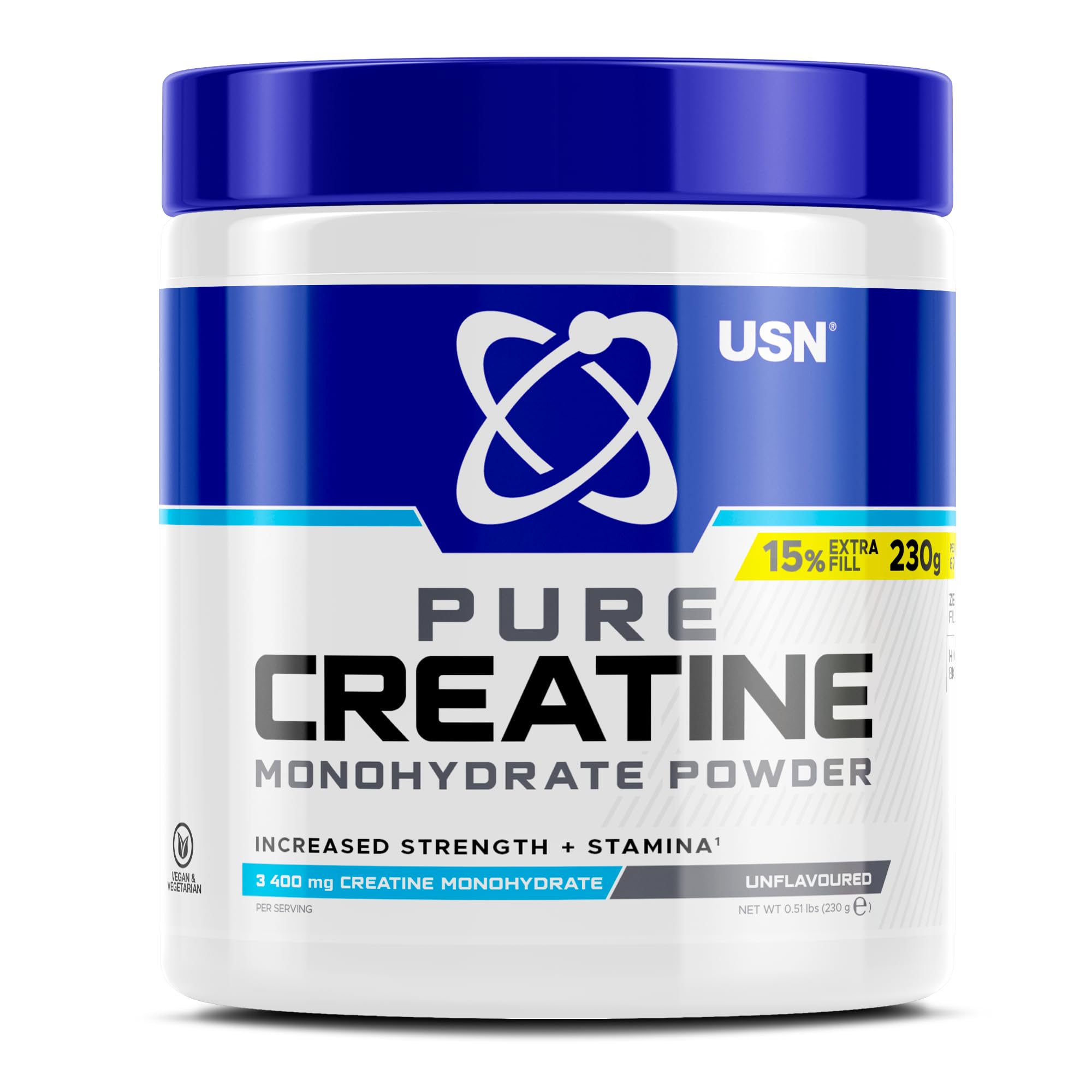 USNMicronised Creatine Powder 230g (67 Servings): 100% Pure Creatine Monohydrate Powder for Performance and Muscle Recovery, Suitable for Vegans - Unflavoured