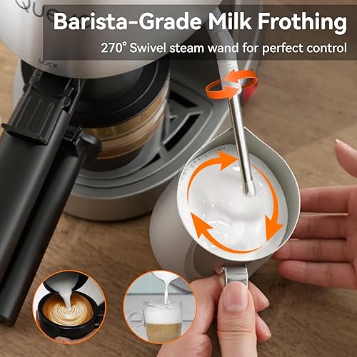 Miniatura 3 de Queyd Máquina de capuchino espresso de 3.5 bar y 4 tazas, máquina de café expreso de acero inoxidable, máquinas expresso compactas para el hogar,