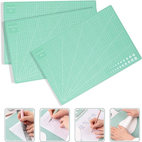 Miniatura 5 de KALAIEN Tapete de corte autorreparable, tapete de costura de corte de 18 x 12 pulgadas para manualidades, 1 cuchillo rosa para manualidades, regla