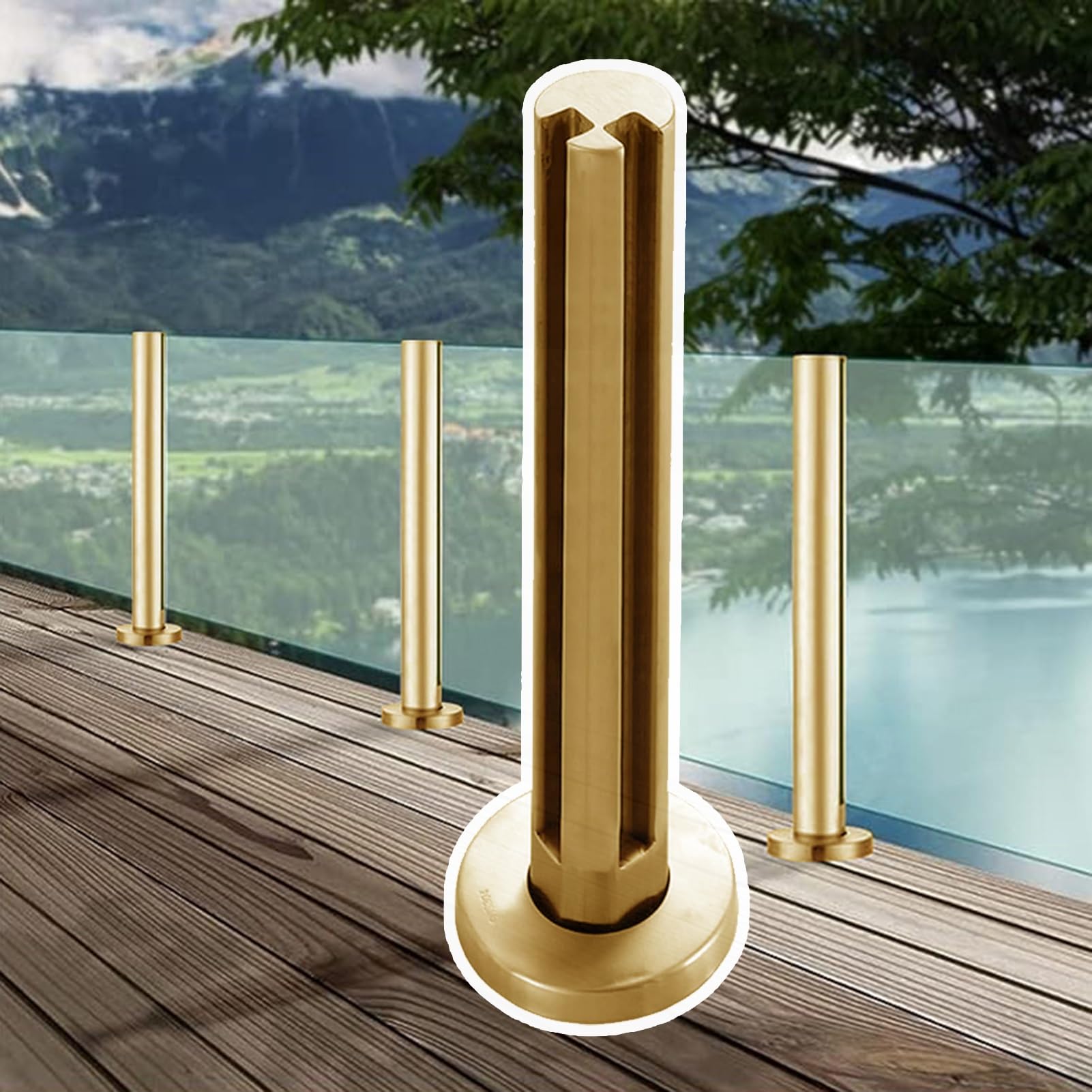 Poteau de garde-corps en verre doré pour sécuriser les vides