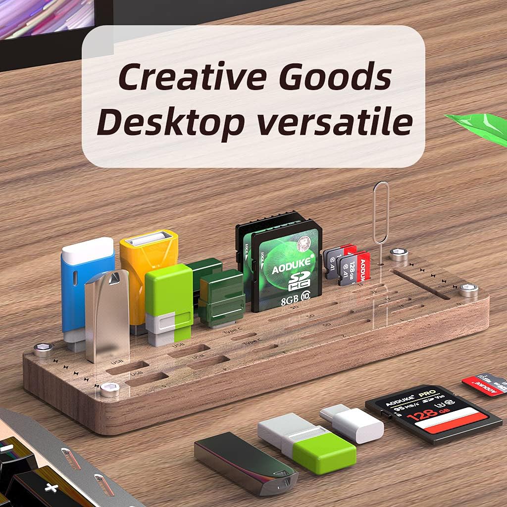 Wooden Memory Card Case TF Cards Box and USB Drive/SD Card Holder Desk,Micro SD Card Case,Memory Card Case, Memory Card Carrying Case -AJSNH01M