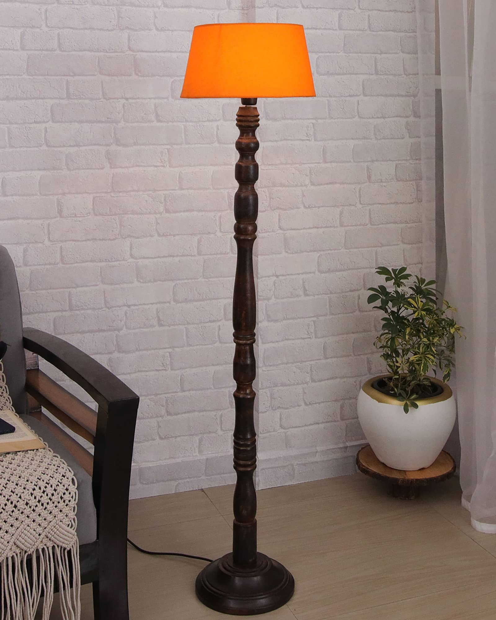 Homesake Classic Rustic Wooden Floor Lamp with Shade (Orange, Eclipse)