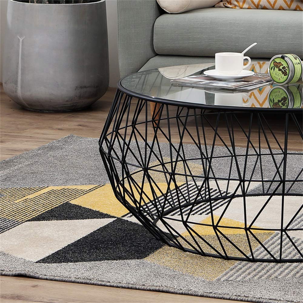 Tavolino da caffè in vetro nero con base astratta in acciaio inossidabile e piano in vetro temperato - L 80 x l 80 x A 42 cm