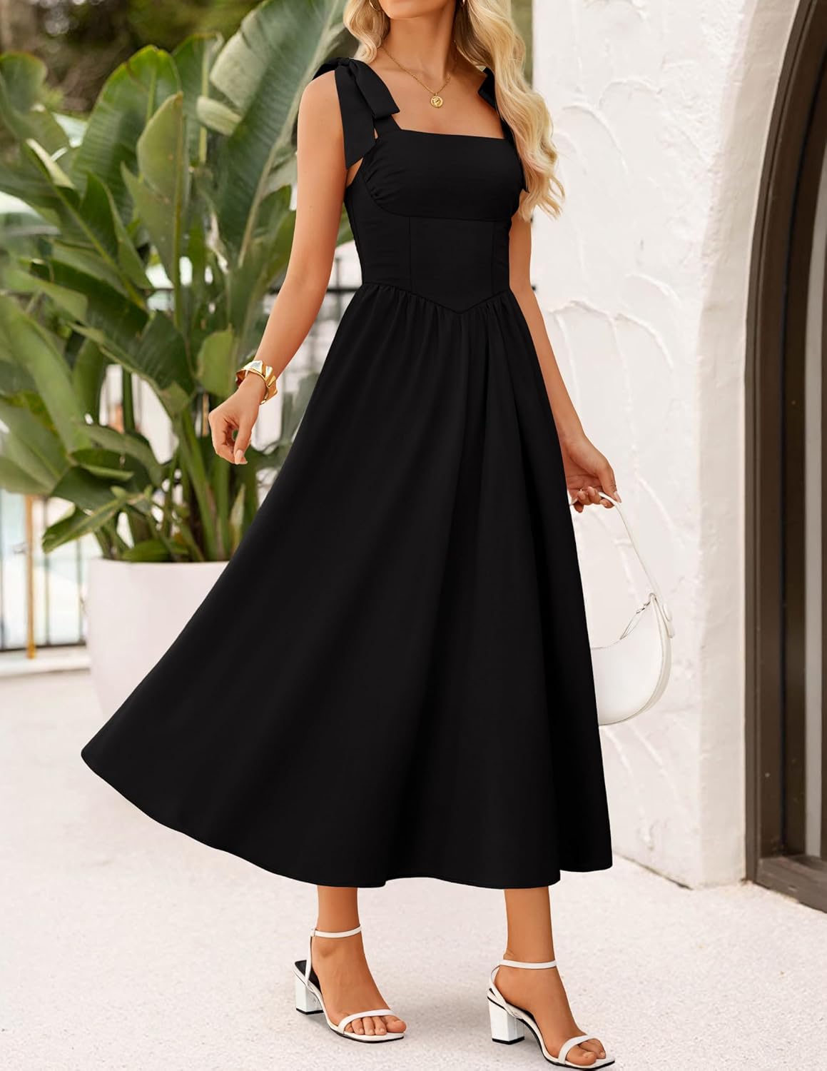 ZESICA Women's Summer Spaghetti Strap Maxi Dress 2026 Tie Shoulder Square Neck Flowy Wedding Guest Party Beach Long Dresses - Image 3