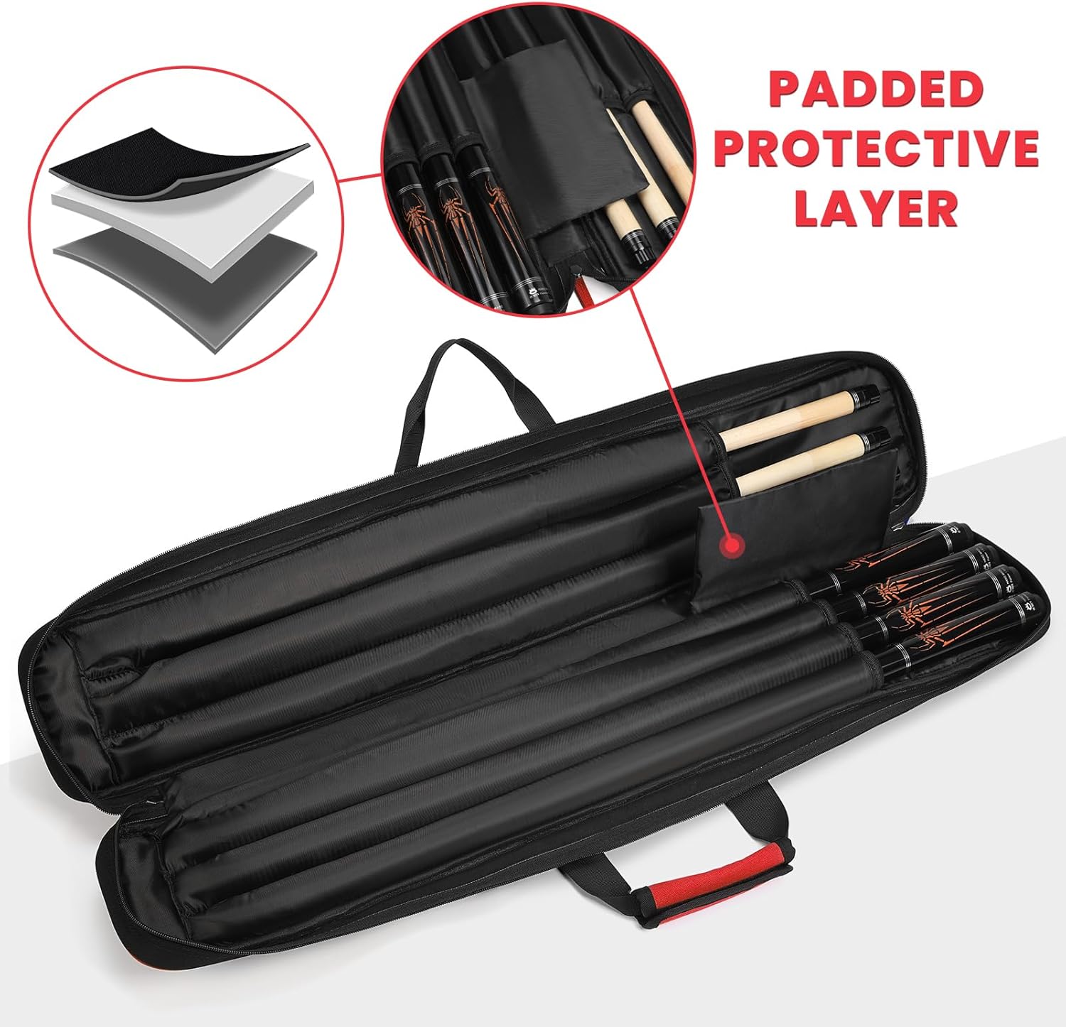 BOSSTIN Pool Cue Case, 3x4 / 5x5 Pool Stick Billiard Cue Accessories Soft Padded Bag Case thumbnail