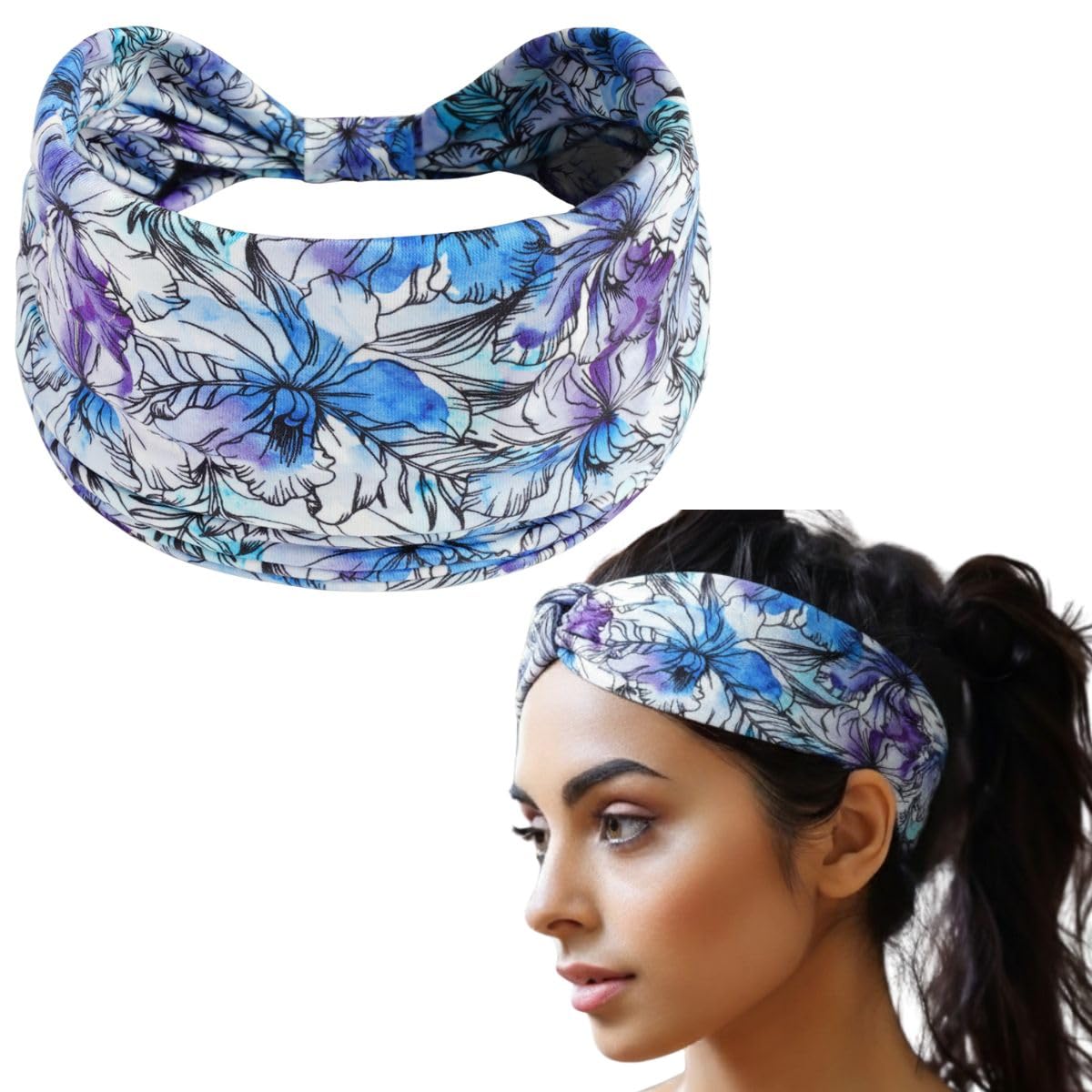 XFyt Floral Hairband for Women – Stretchable Sweat Absorbent Super Soft Head Bands | Gym & Workouts, Runs & Yoga (Blue Orchid)-image-16