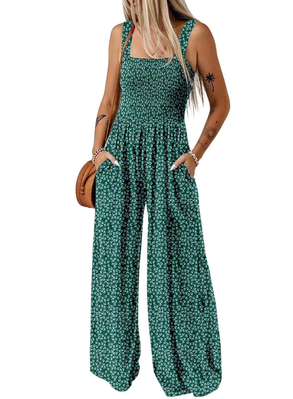Dokotoo Mujer Mono Vestido Estampado Floral Peto Pierna Ancha Bolsillos
