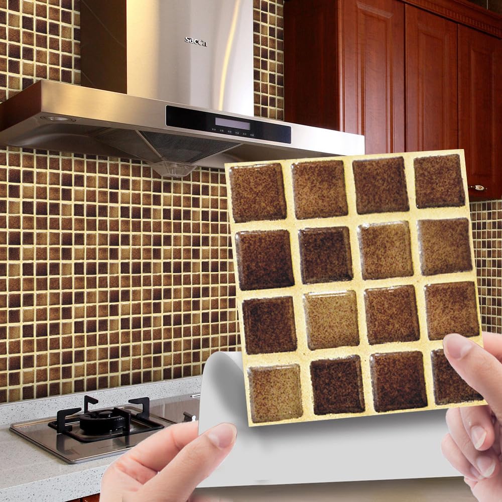 Tile Stickers， Self Adhesive Wall Tiles,Bathroom Backsplash for Kitchen,Floor,DIY Home Decor 10 PC(10 PC(10x10cm))