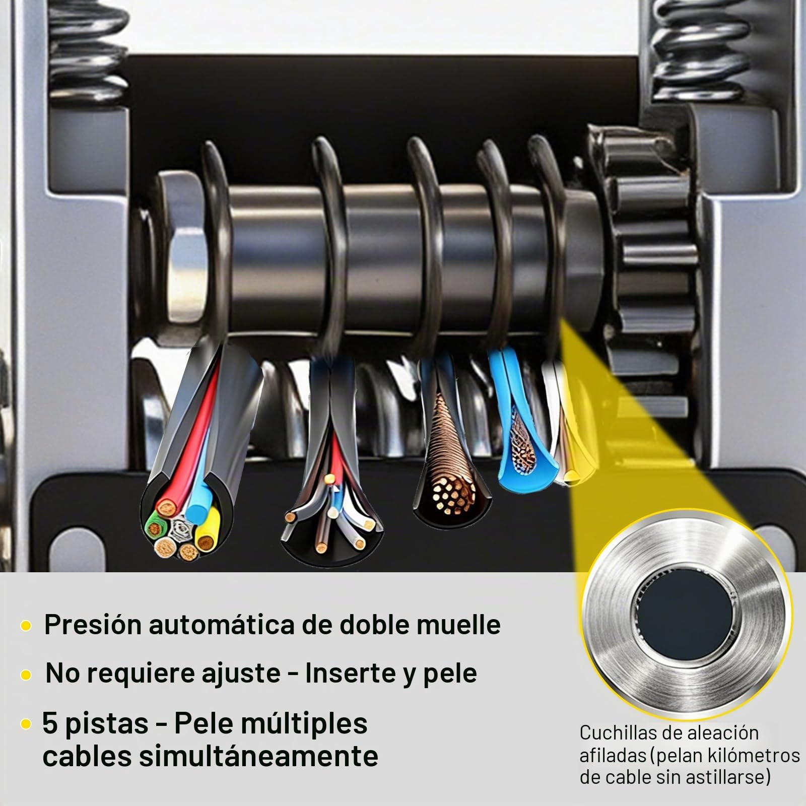 Máquina Automática Pelacables Eléctrica 3–17 mm, Pinza Pelacables para Cables de Cobre, Máquina de 5 Canales para Reciclaje de Cables (Sin Batería ni Cargador)