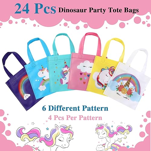 Miniatura 7 de Yerliker 24 bolsas pequeñas de unicornio para fiesta de cumpleaños, regalo de unicornio, bolsas de dulces con asas, reutilizables, no tejidas,