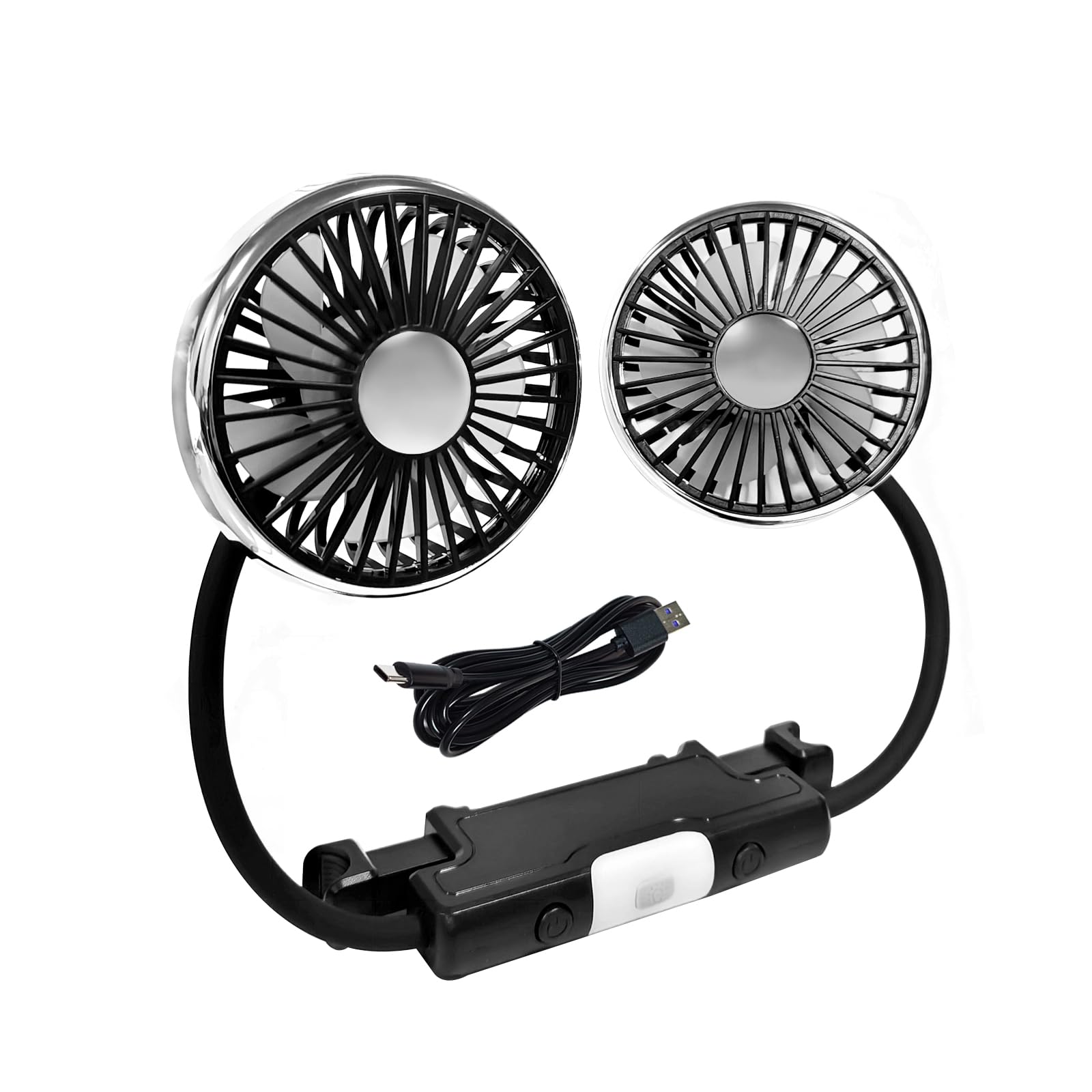 Ventilateur de voiture 3 vitesses à rotation 360 degrés avec éclairage LED intégré