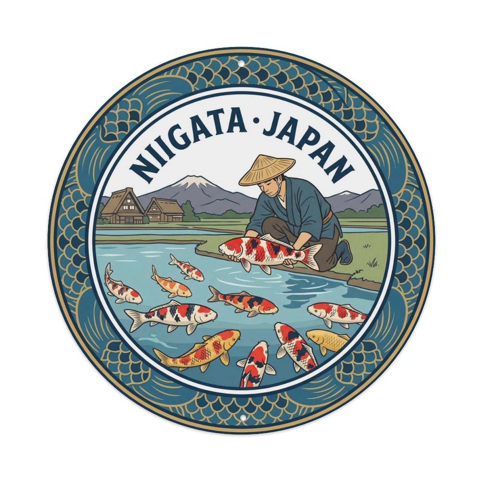 Japan Niigata Travel Koi Fish Breeding Ocean Metal Tin Sign