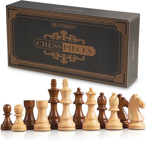 Piezas de ajedrez de madera solo pesadas para torneos con 2 Queens-King de altura de 3.8 pulgadas, reemplazo de piezas faltantes, embalaje exquisito