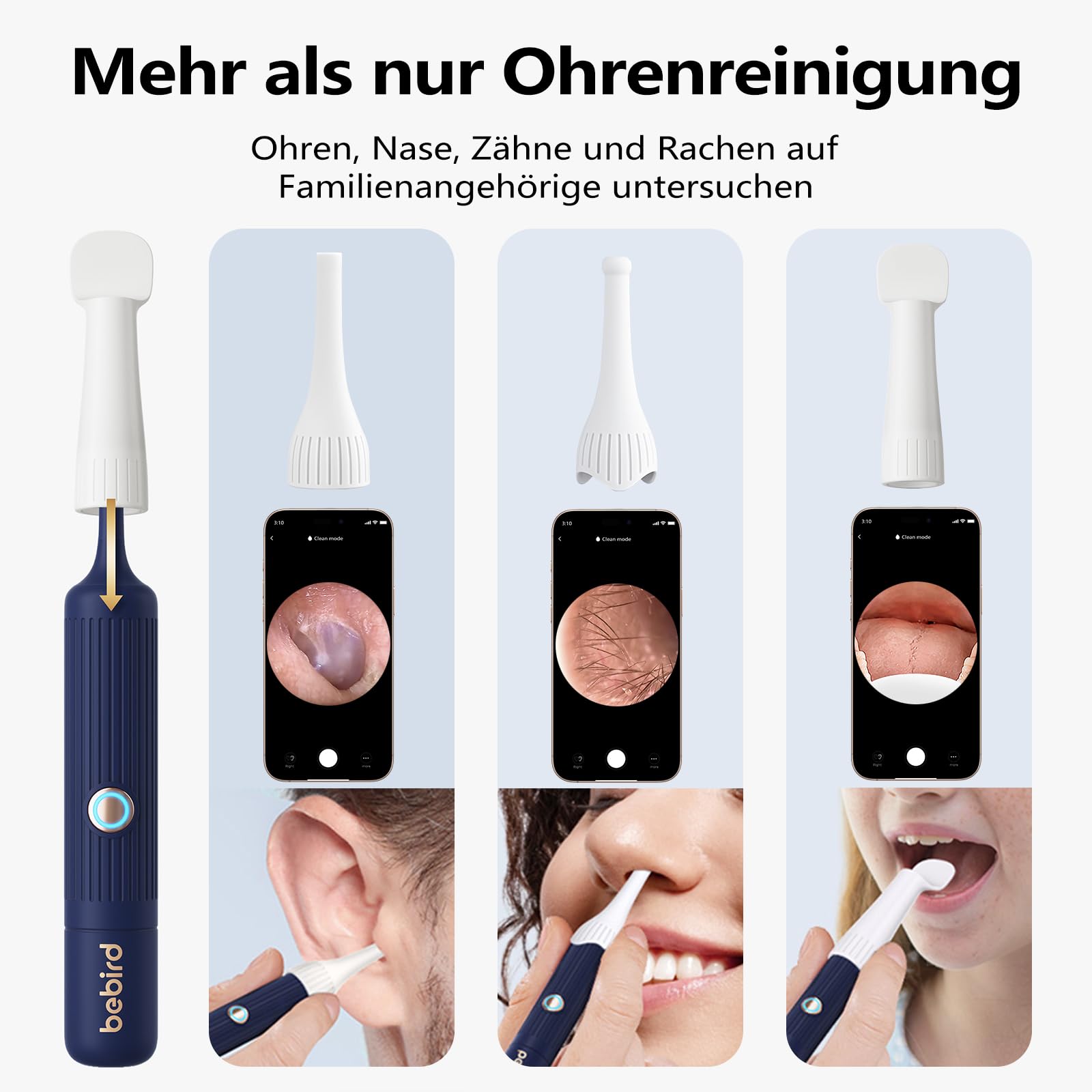 Upgrade Earsight Ohrenschmalz Entfernung Kamera Licht Tool Set, Ohrenreiniger mit flexiblen drahtlosen Otoskop, Painless Visual Pinzette Entferner, tragbare Ohr Reinigung Kit Blua