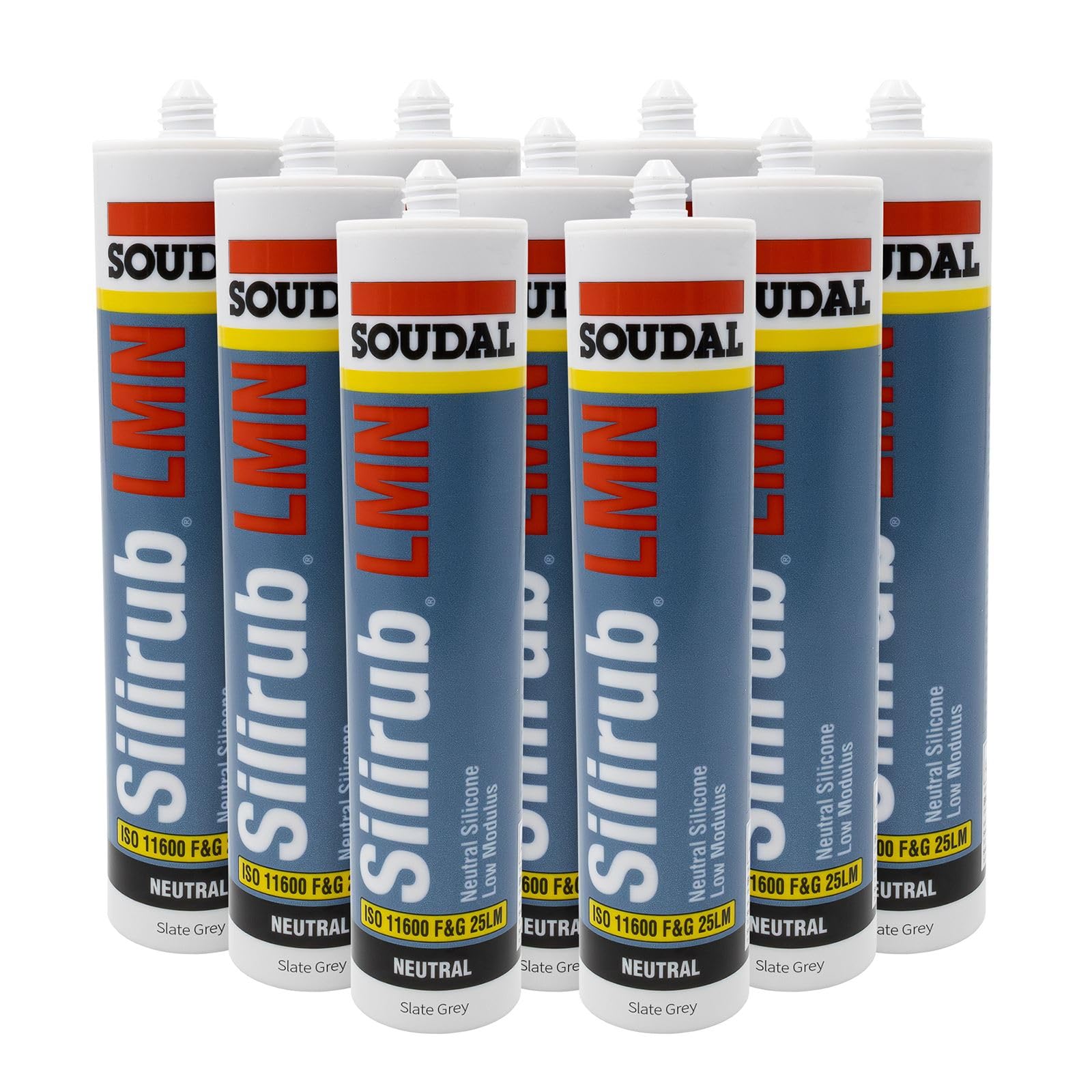 Soudal Silirub LMN All Purpose Silicone Low Modulus Neutral Cure (9 Pack) - Slate Grey