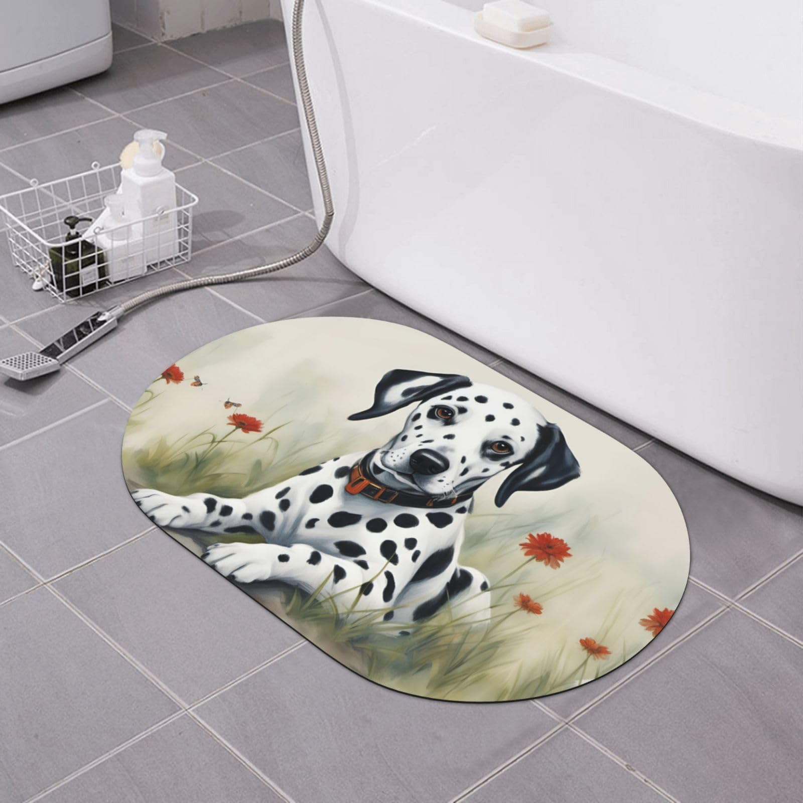 Tapis de douche antidérapant dalmatien en terre de diatomée absorbante et lavable