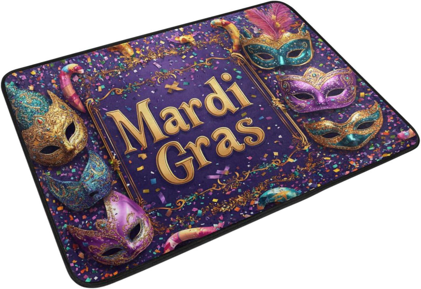 xigua Mardi Gras Masquerade Ball Bath Curtain Rugs Sets 2 Pcs,Bathroom Theme Set with Shower Curtain and Non-Slip Carpet -12 Hooks-60X72in