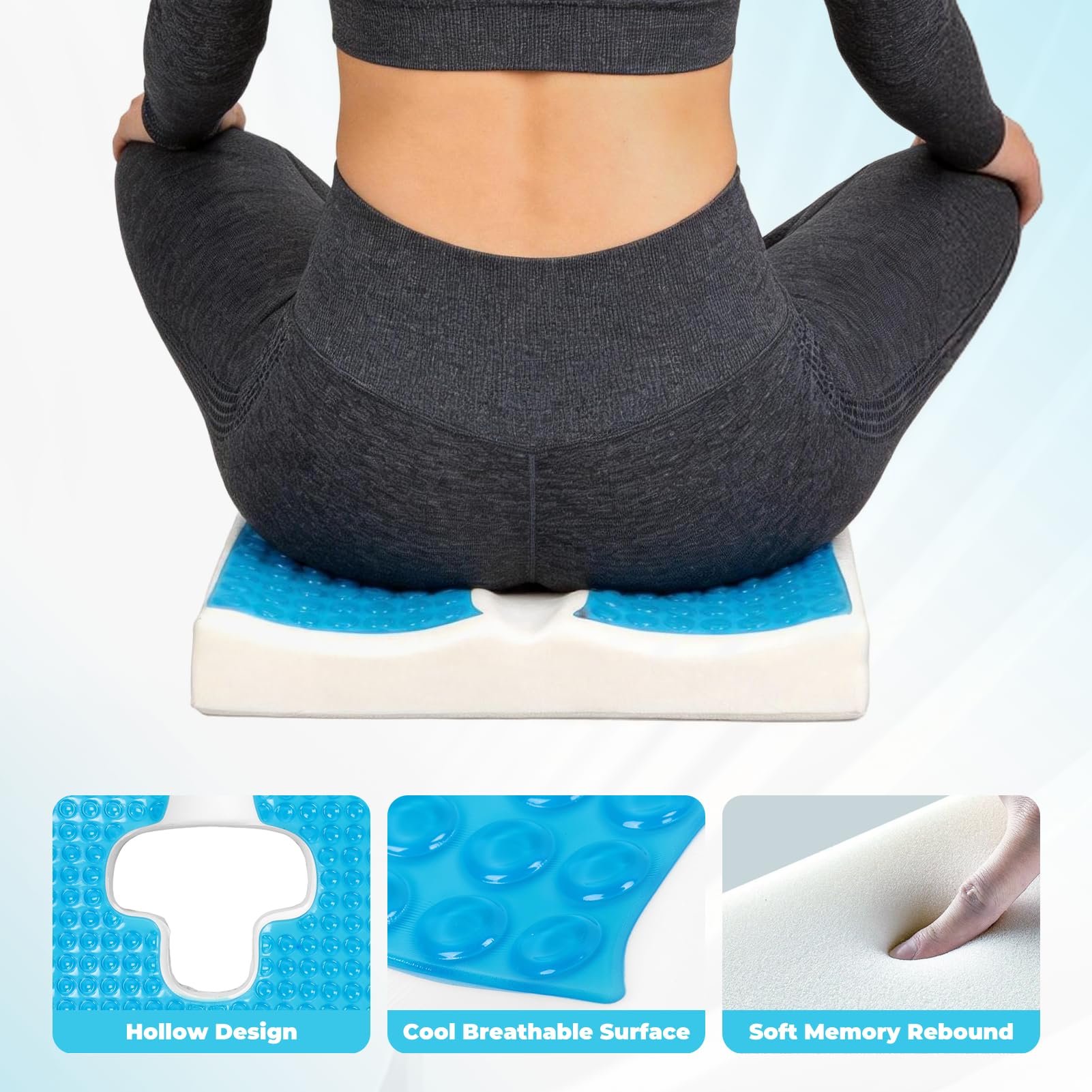Cojín antiescaras que respira libremente, material de fibra en forma de T, apertura triangular, diseño de pendiente triangular, almohadilla antiescaras