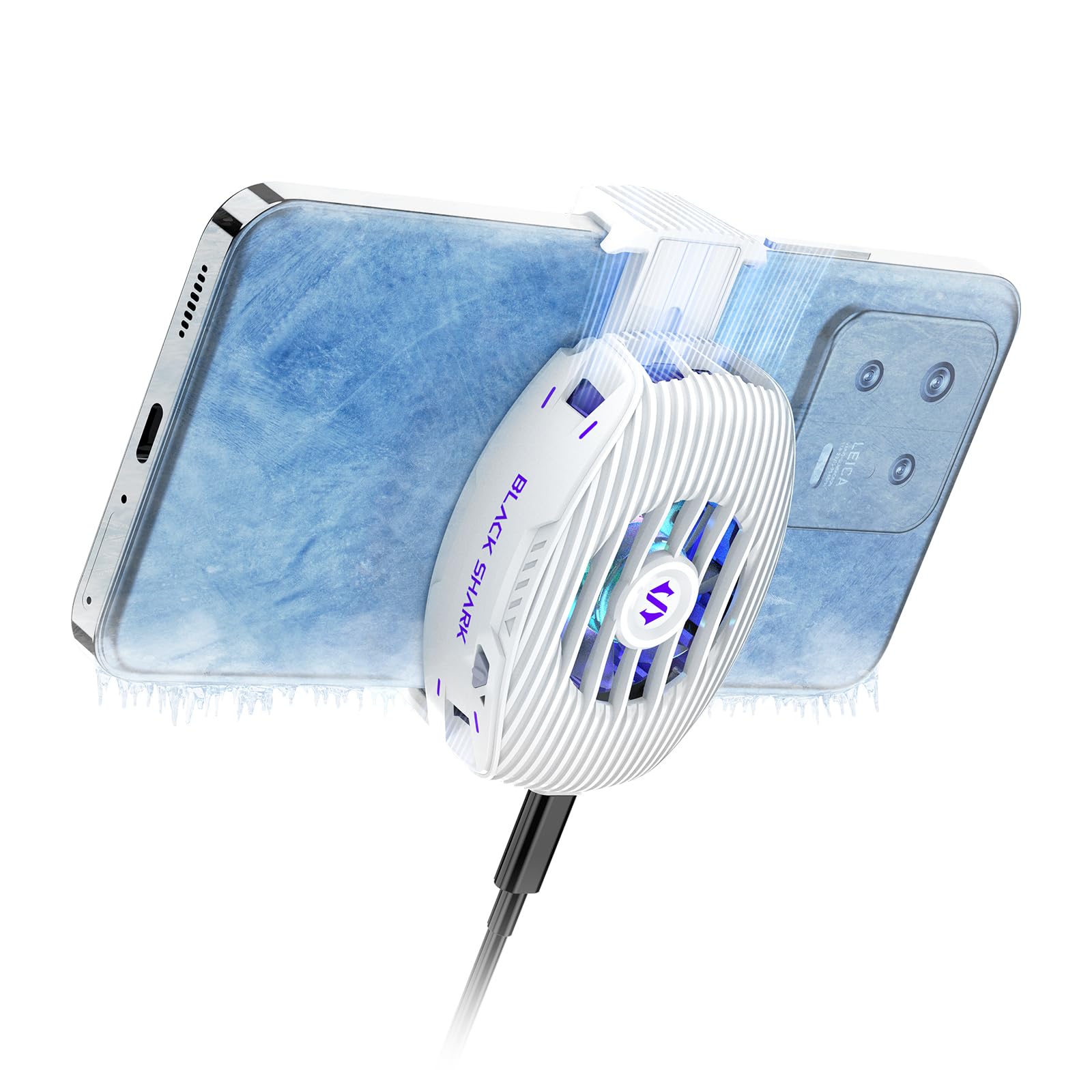 Black Shark Smartphone Cooler for Gaming Fun Cooler 5 NEO, Wired Cooling Fan for Smartphone, Lightweight, Quiet, with RGB Lighting (White)