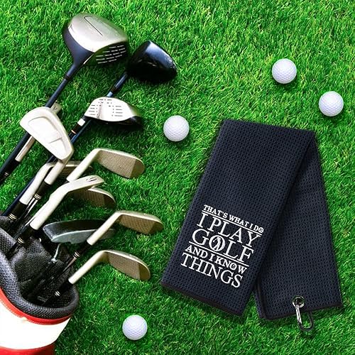 Miniatura 4 de DYJYBMY Toalla de golf "That's What I Do", bordada negra con clip, perfecta para bolsas de golf y regalos de cumpleaños para fanáticos del golf
