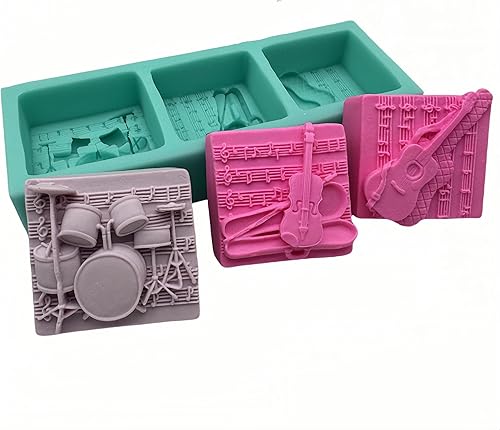 Vista 11 de Molde de jabón de silicona musical de 4 cavidades, cera perfumada, resina de yeso, manualidades, molde de silicona, guitarra, bajo, trompeta