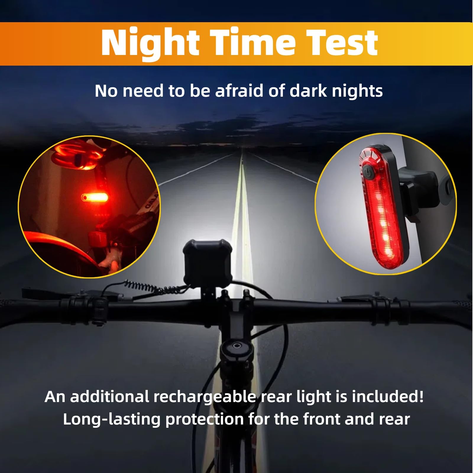 Klaxon de vélo 140 dB avec feux avant et arrière, sonnette de vélo rechargeable par USB avec phare LED à large faisceau, résistant à l'eau IPX6, pour la conduite de nuit et les trajets quotidiens