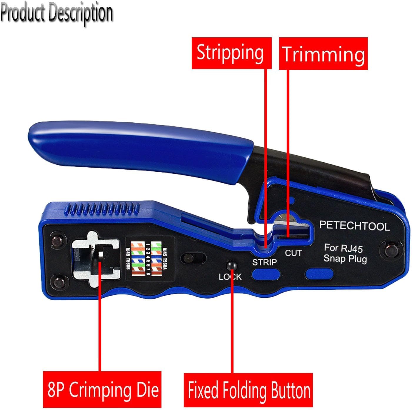 RJ45 Crimp Tool Pass Through Crimper Cutter for Cat6a Cat6 Cat5 Cat5e 8P8C Modular Connector Ethernet Crimper Tool