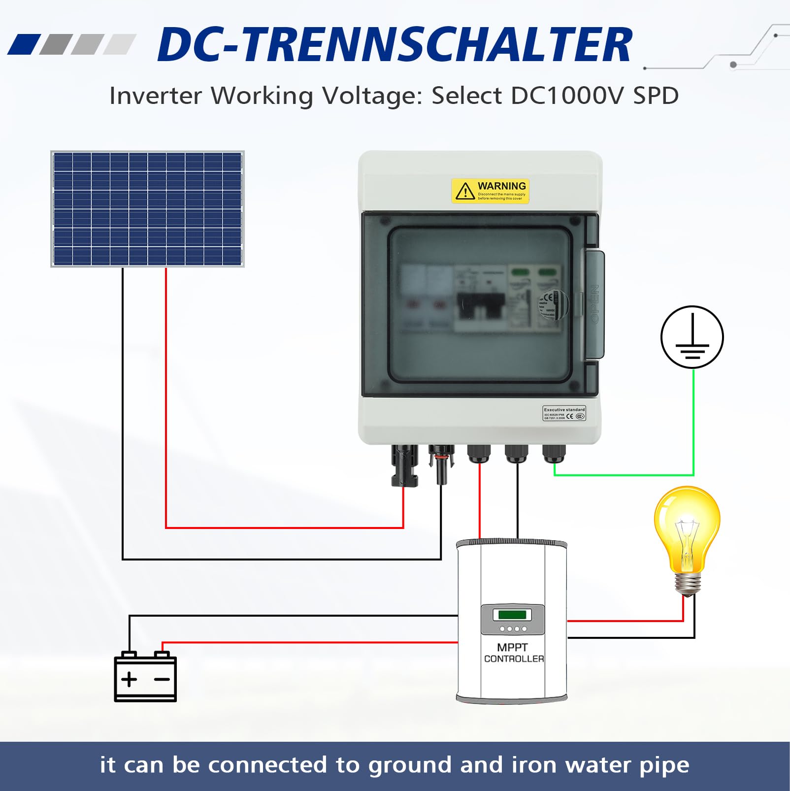 Protección Contra Sobretensiones Fotovoltaica con Fusible, 40A/1000V | Disyuntor CC, Disyuntor de Protección contra Rayos(1 In 1 Out), Caja de Conexión Solar Fotovoltaica IP65 a Prueba de Agua