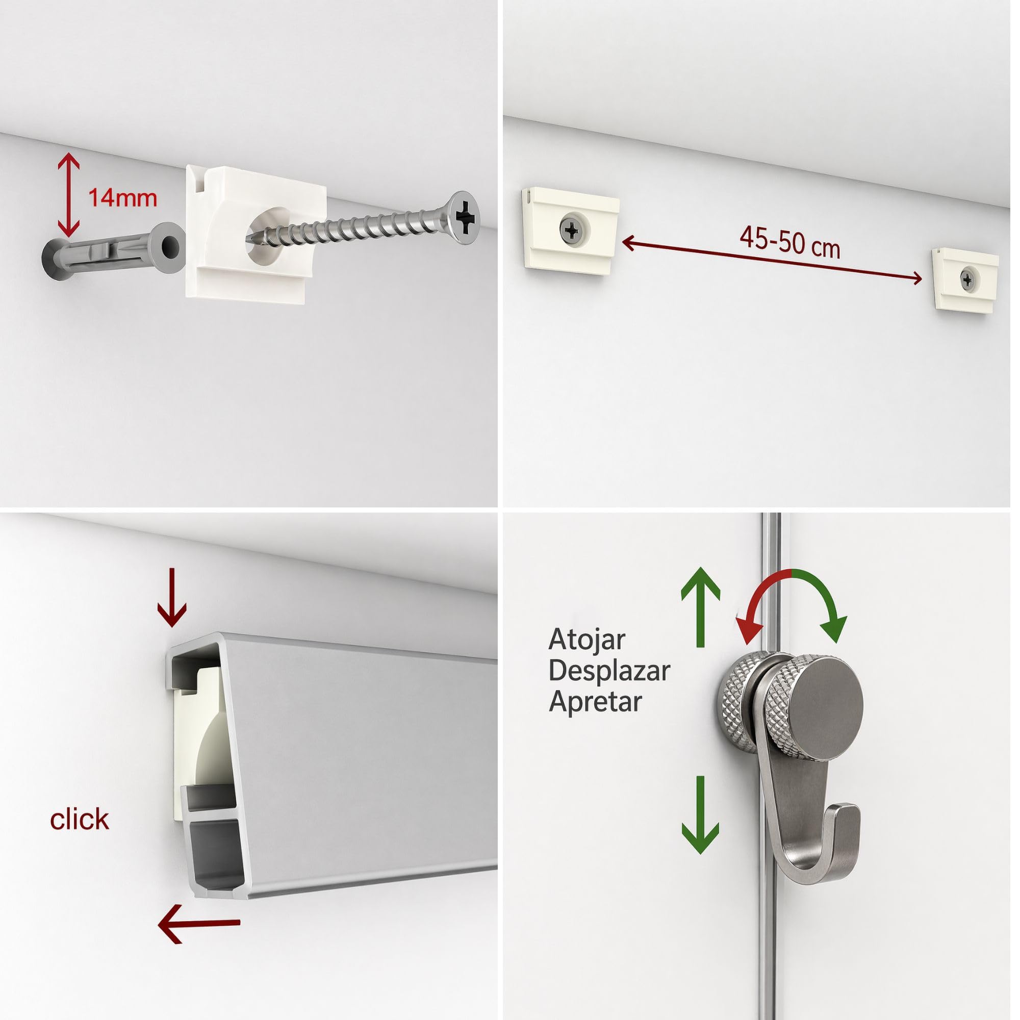 Colgar Cuadros 6 Metros | Guia Blanca | Aluminio Resistente | Incluye 6 Colgadores Nylon y 6 Ganchos RM | Sistema Modular para Hogar Oficina Galería