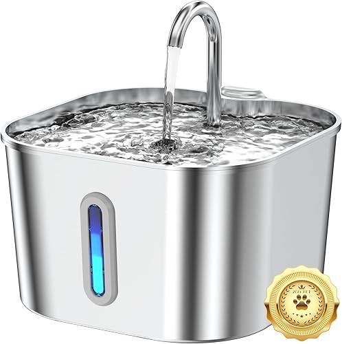 Fuente de agua para gatos de acero inoxidable, fuente para gatos de 74 oz2.2 L con bomba silenciosa, dispensador automático de agua para mascotas,