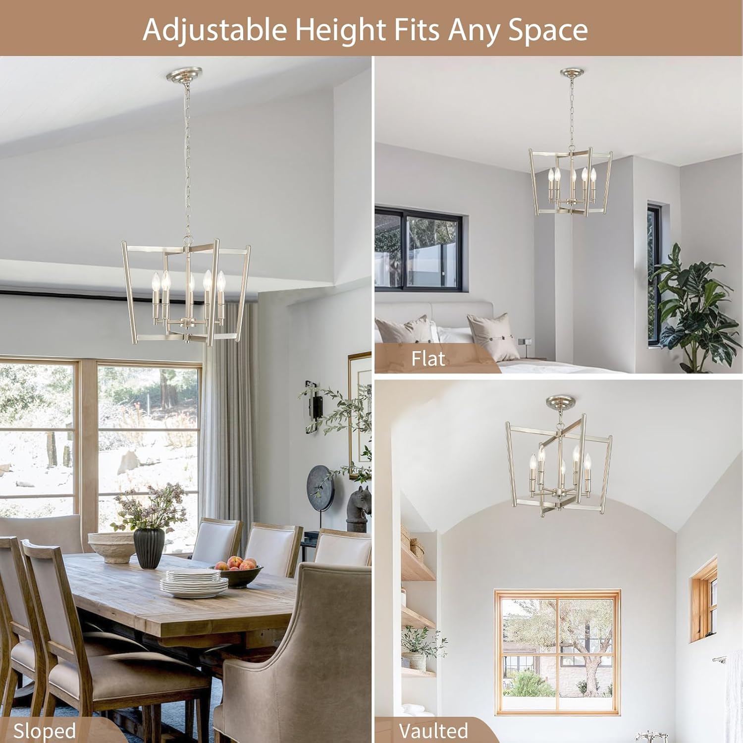 20" Brushed Nickel Geometric Ceiling Light and Pendant Dual-Use Light 6-Light Dining Room Light Fixture Over Table Modern Farmhouse Chandeliers for Kitchen Island Living Room Entryway Light