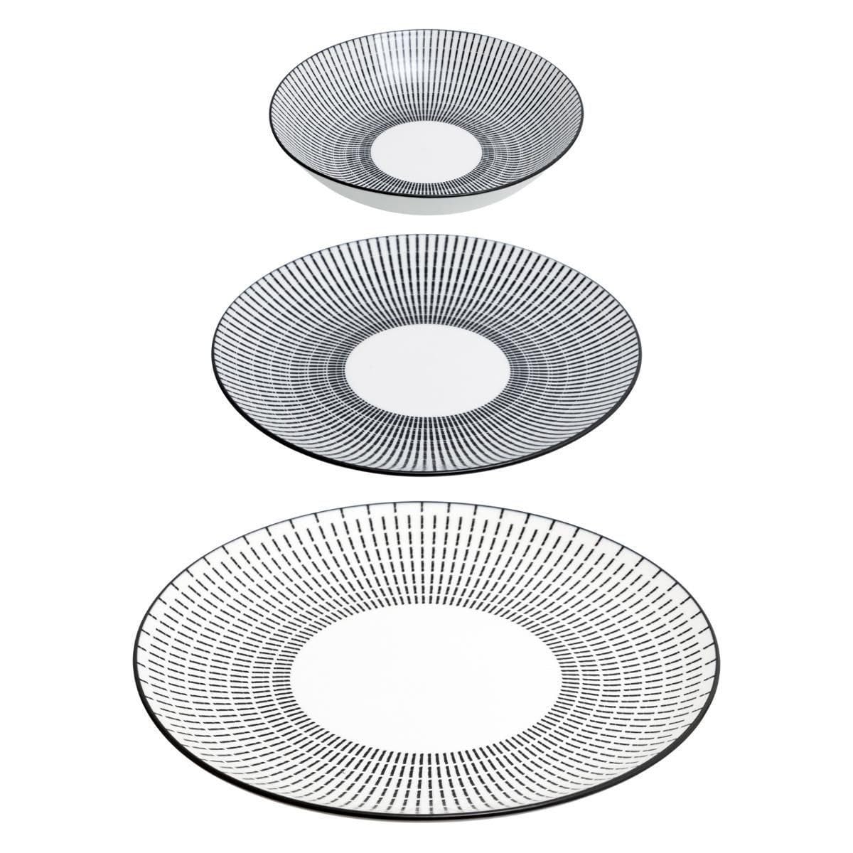 Secret de Gourmet - Service de Table 18 Pièces "Lunis" 27cm Noir & Blanc