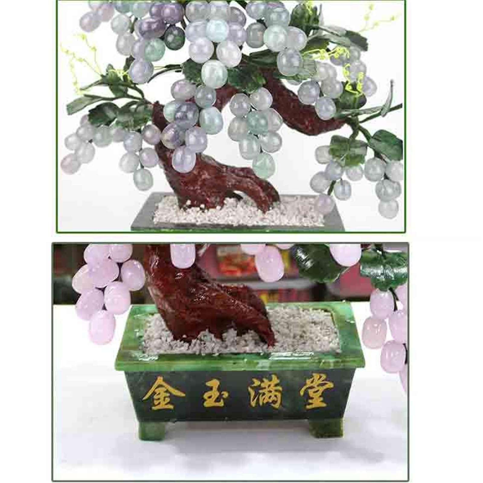 Pianta artificiale in vaso, bonsai artificiale, uva di giada, per ufficio, scrivania, casa, decorazione (verde)