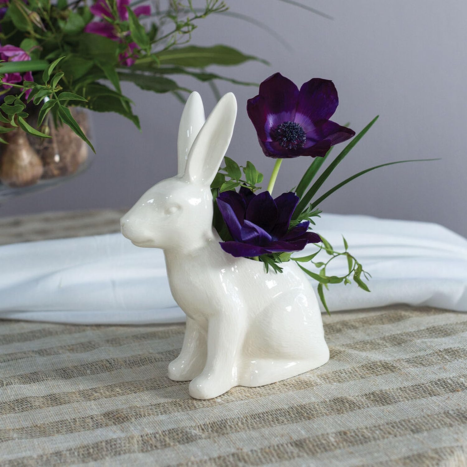 Accent Decor Garden Bunny Rabbit 7-3/4" Tall Ceramic Planter, White