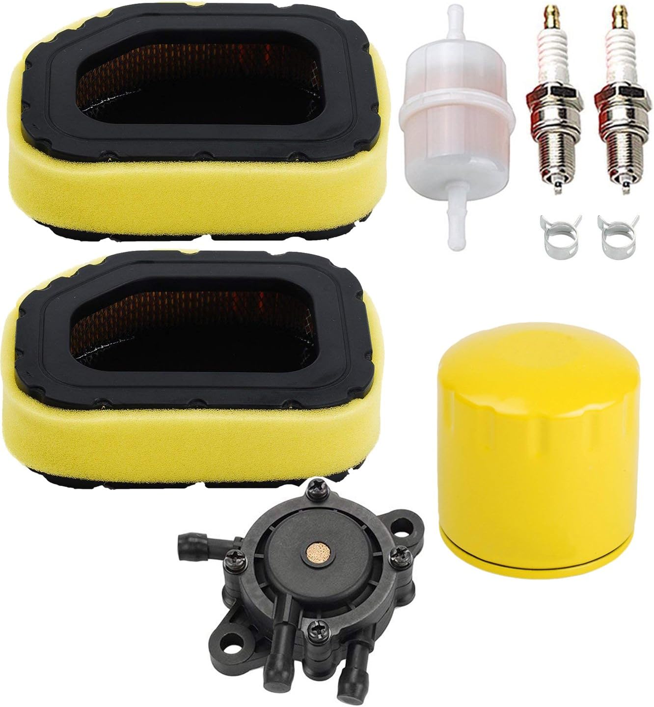 HIFROM Fuel Pump 52 050 02-S Oil Filter 24 050 13-S Fuel Filter 15 Micron Air Filter Clamp with Spark Plug Tune Up Kit Compatible with Kohler SV710 SV715 SV720 SV730 SV735 and SV740 Lawn Mower