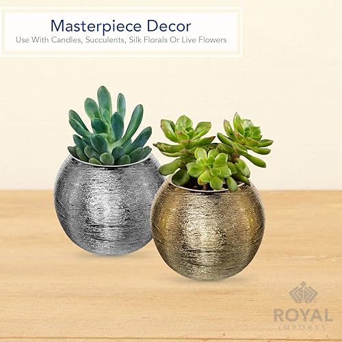 Miniatura 5 de Royal Imports Jarrón de cerámica de vidrio con flores, centro de mesa decorativo para el hogar o boda, forma de bola de burbujas grabada, 6 x 5