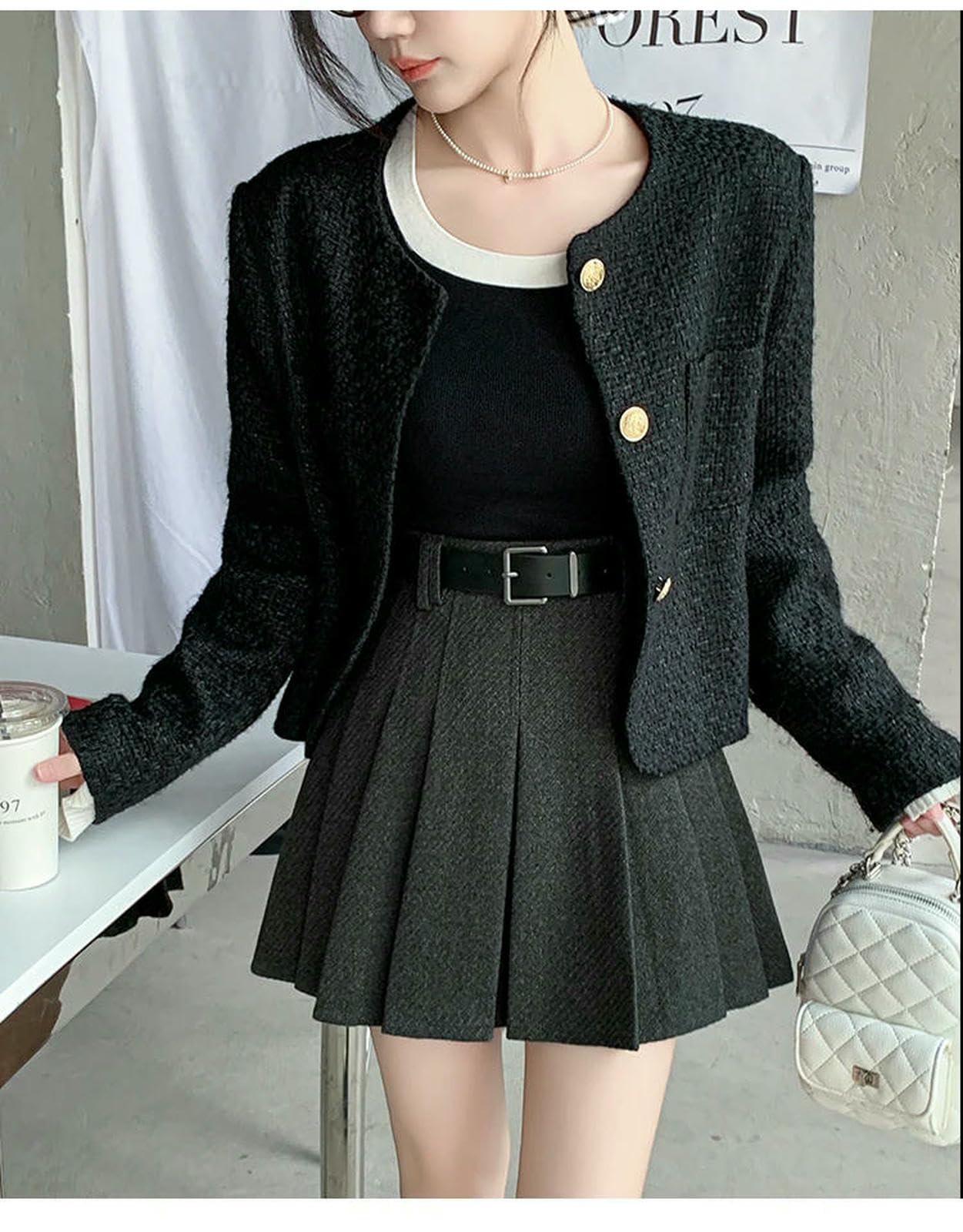 Gonna Lunga Mini A Pieghe Invernale Vintage da Donna Streetwear Vita Alta Gonne Carine con Pantaloncini Cintura Nera Grigia Donna-Nero-s