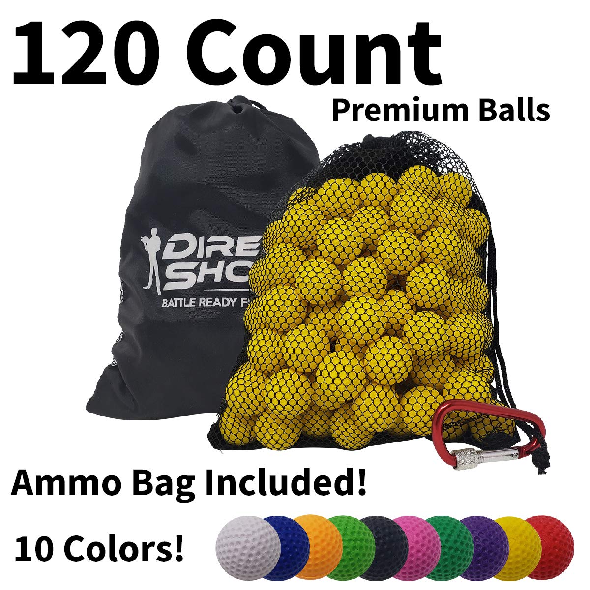 Direct Shots - Nerf Rival Compatible Ammo Balls - 120 Pack with Free Carry Case