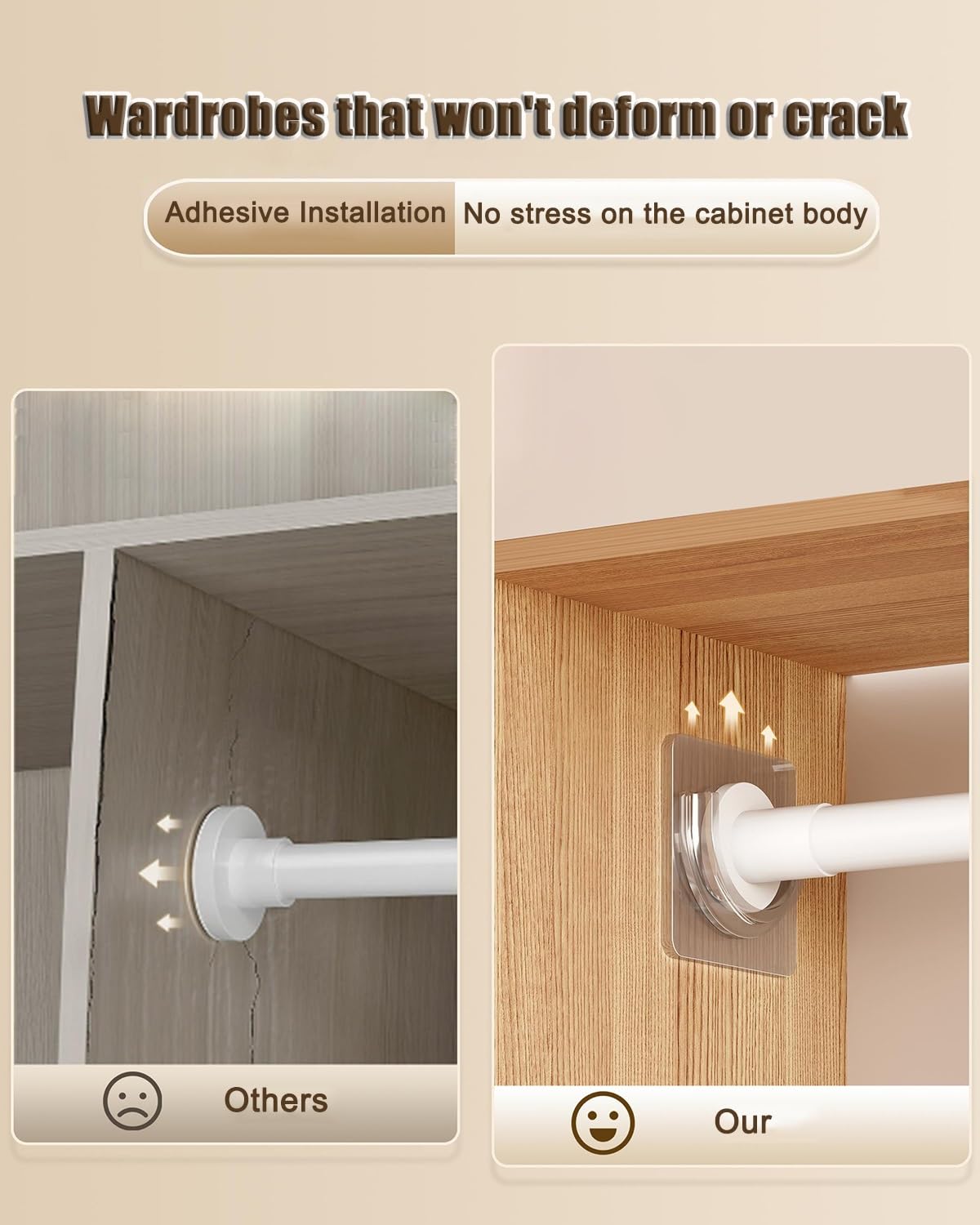 Tubo Asta Barra Appendiabiti Barra appendiabiti estensibile in acciaio al carbonio, asta appendiabiti da parete per appendere i vestiti, binario per armadio senza foratura(White,28-43in/70-110cm)
