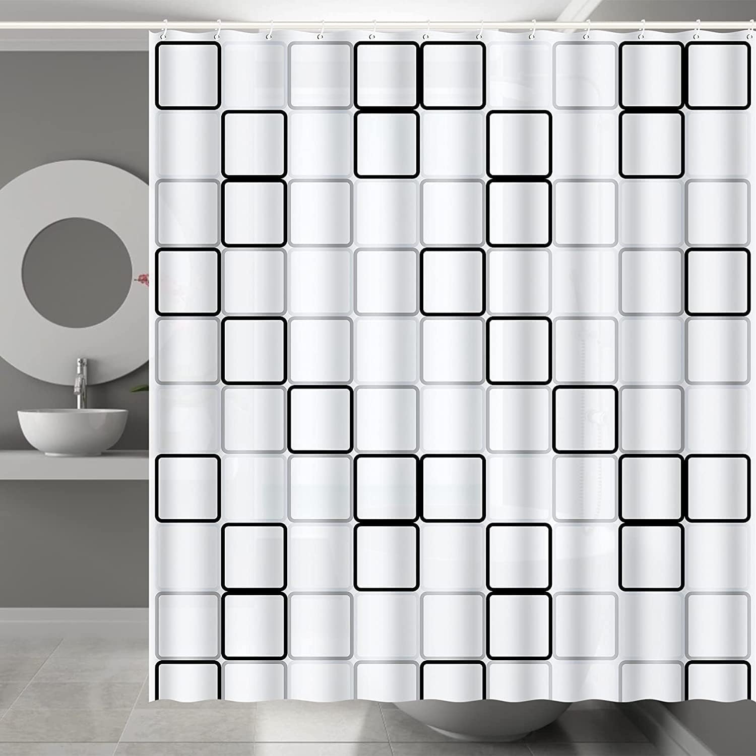 McMola Shower Curtain Mould and Mildew Proof Resistant Shower Curtains Waterproof Washable Quick-Drying Durable Shower Curtain with 12 Hooks for Bathroom 180x200cm (72x78inch) Grey