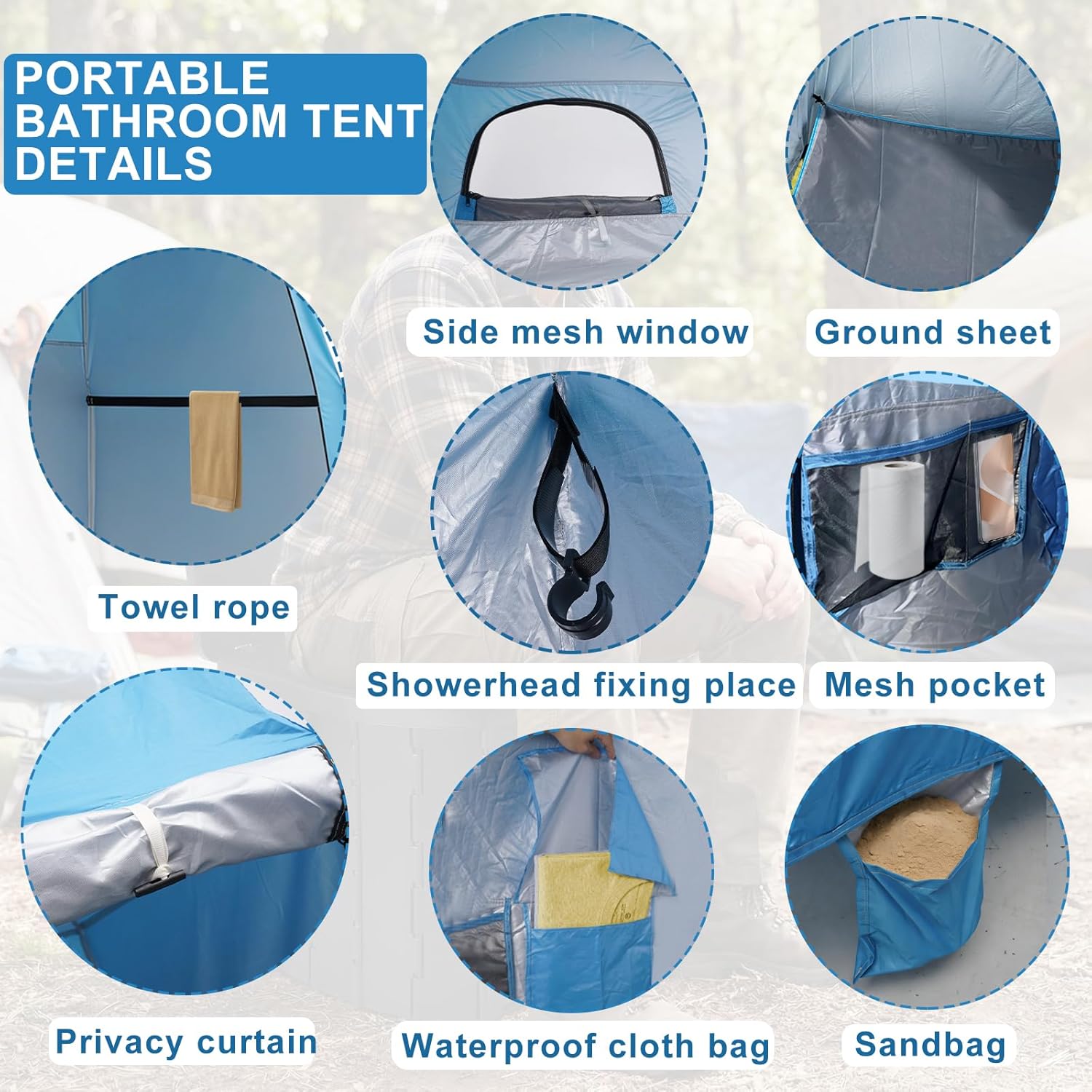 82.7-Inch Tall Shower Tent and Camping Toilet Kit,Easy-Setup Portable Toilet and No-See-Through Changing Room for Camping,Beach,Travel,Outdoor Adventures,Windproof Outdoor Privacy Shelter Tent