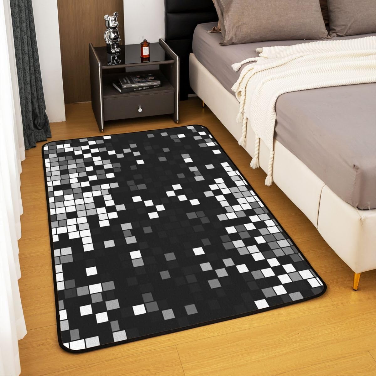 Feelyou Pixel Art Area Rug 3x5 Black White Living Room Rugs for Kids Boys Girls Bedroom Gaming Room Decor Decor Carpet with Non-Slip Backing Retro Gamer Indoor Floor Mat Soft Polyester