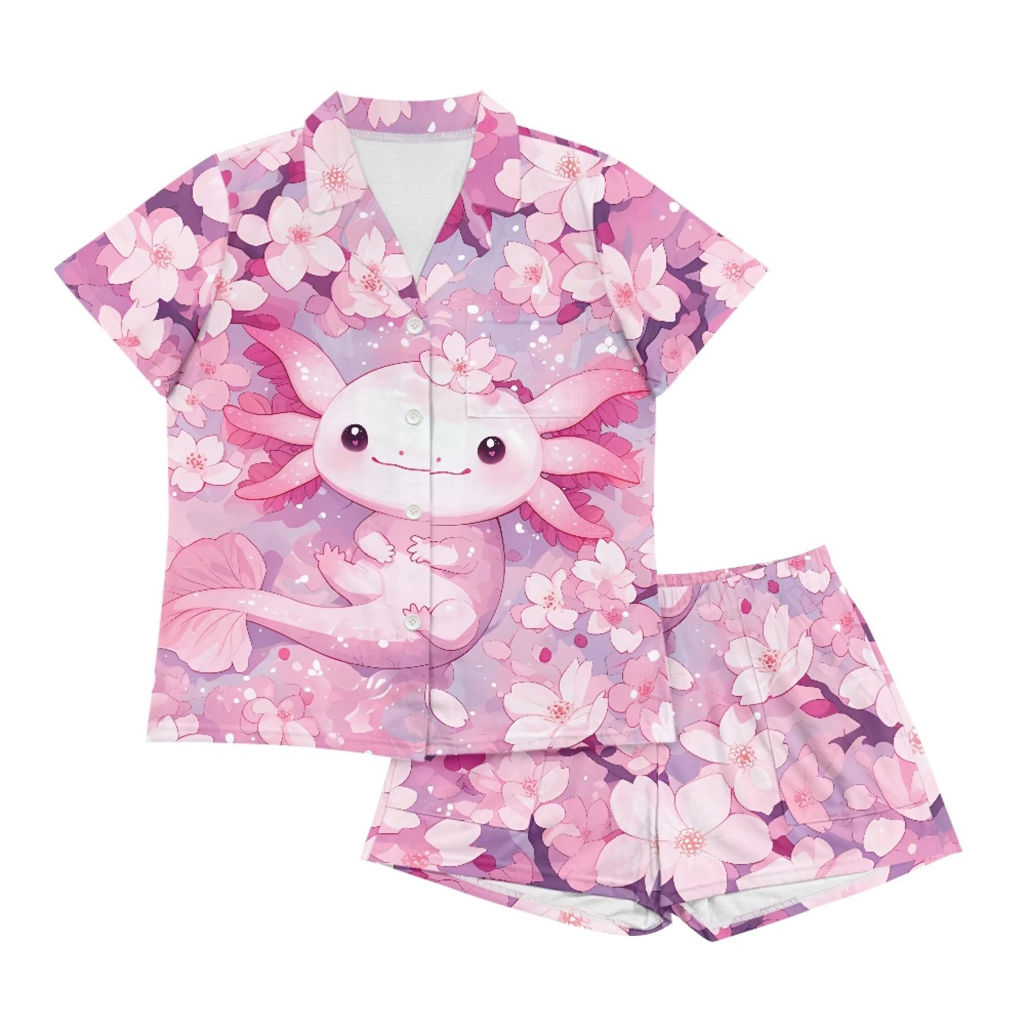 Animepark Pajamas Women Comfy Button Down Pajama Sets Short Sleeve Loungewear Two Piece Sets