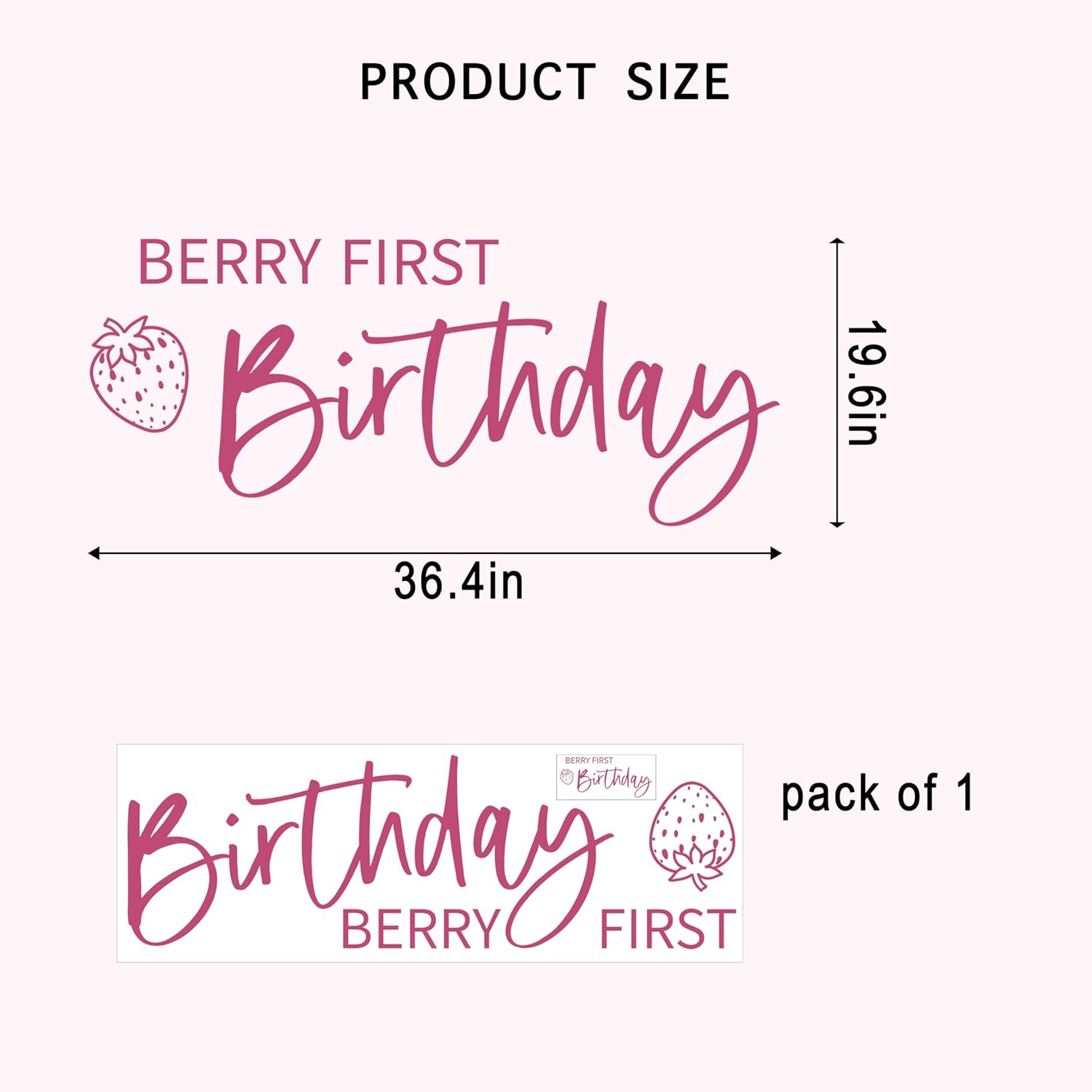 Highchair Banner 1st Birthday, Berry Strawberry Theme Birthday Banner, Birthday Decoration for Baby First Birthday, Anniversary, Baby Shower, Baby Photo Booth Props...